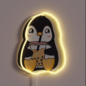 Penguin Drinking Boba RGB Neon Sign