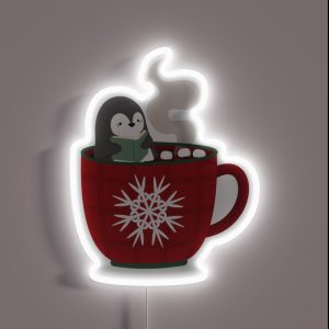 Penguin Reading In Hot Cocoa RGB Neon Sign