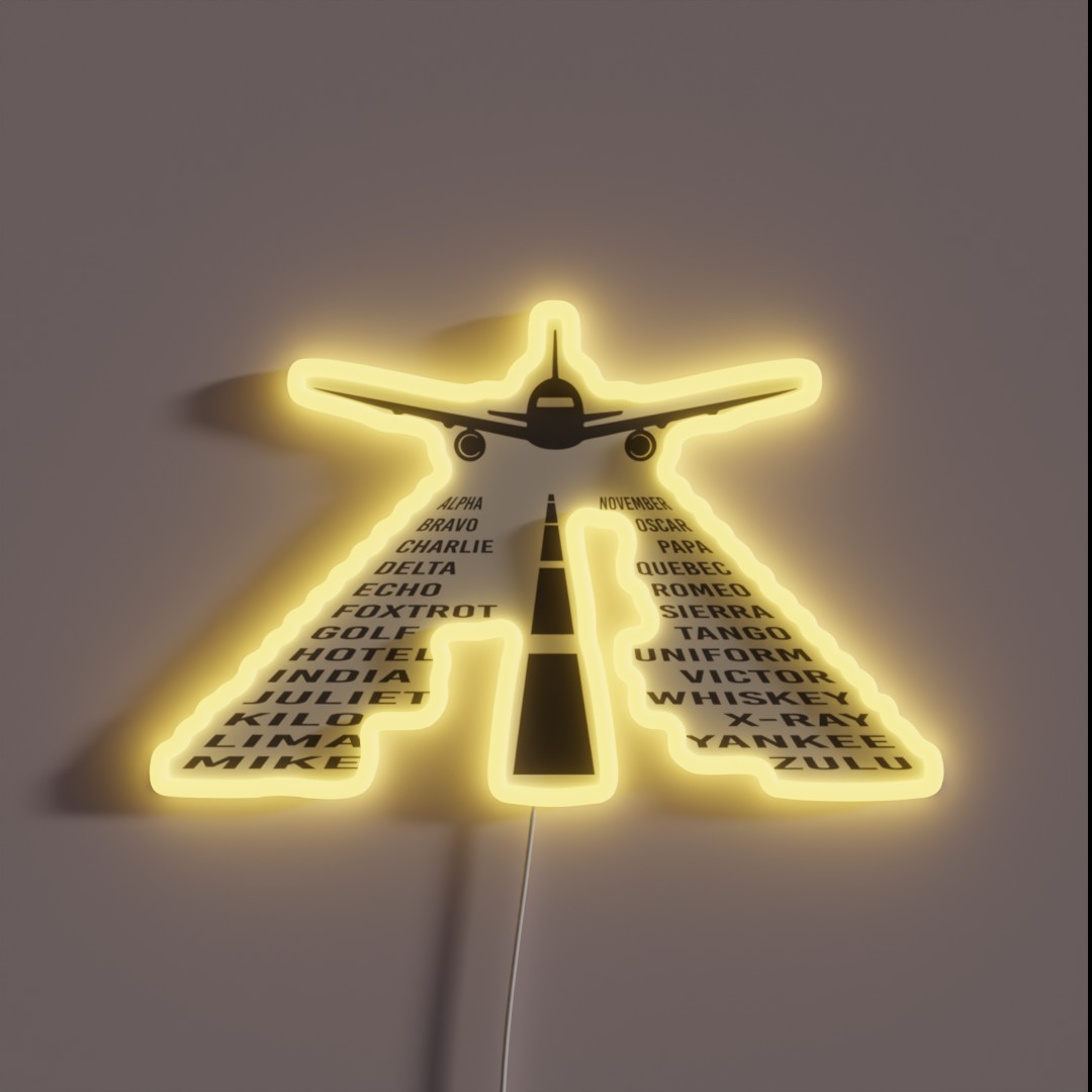 Phonetic Alphabet Pilot Airplane RGB Neon Sign Phonetic Alphabet Pilot Airplane RGB Neon Sign