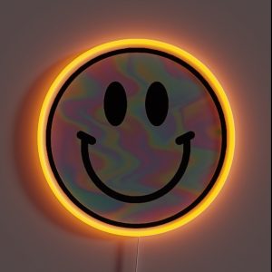 Photograph Of Trippy Holographic Smiley Face ONLY Not Reflective RGB Neon Sign