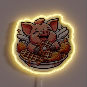 Pig Eating Chicken And Waffles RGB Neon Sign