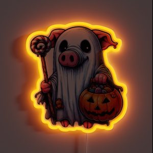 Pig Scary Halloween Ghost Spooky Pumpkin Candy RGB Neon Sign