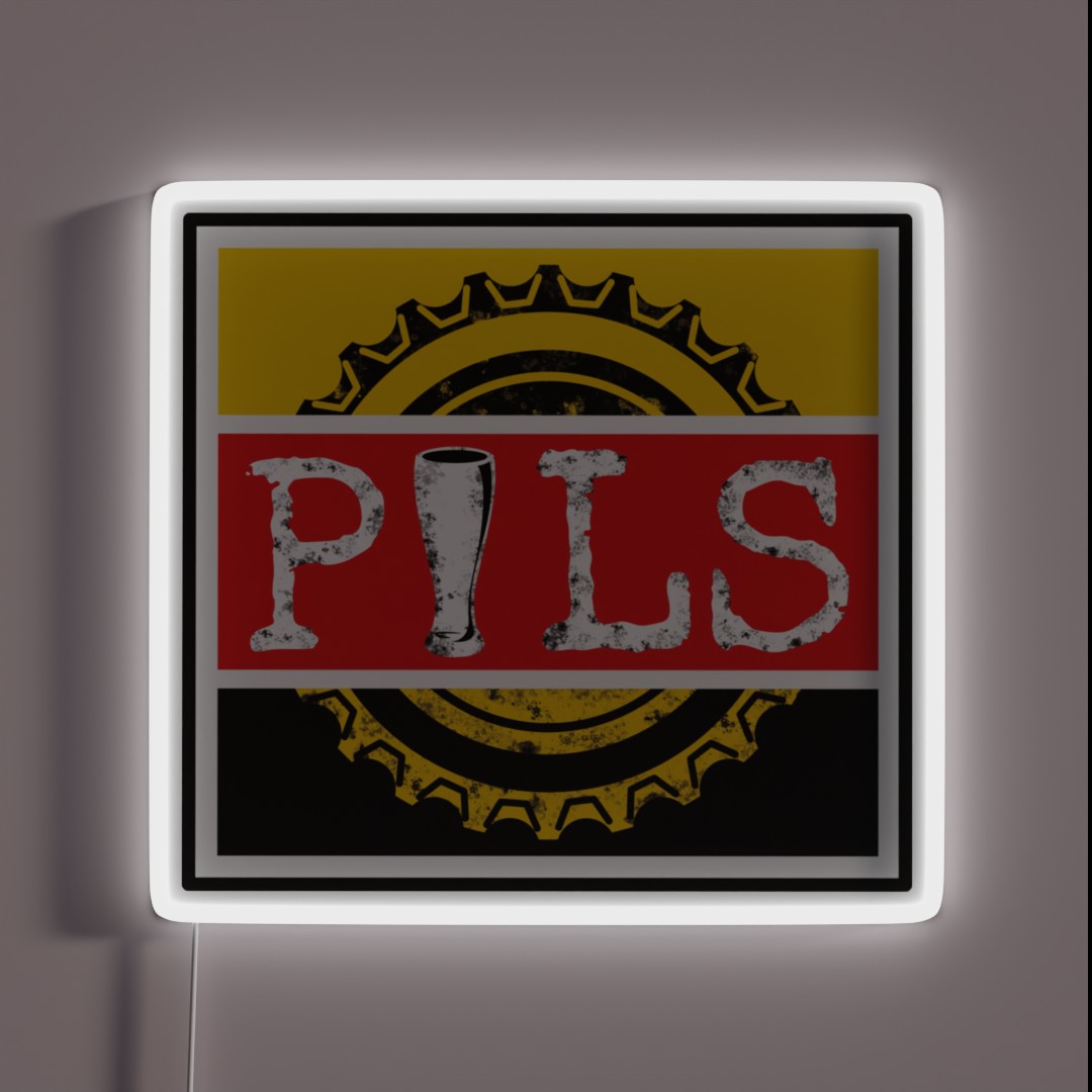 Pils Pilsner Word On Beer Bottle Cap In RGB Neon Sign Pils Pilsner Word On Beer Bottle Cap In RGB Neon Sign