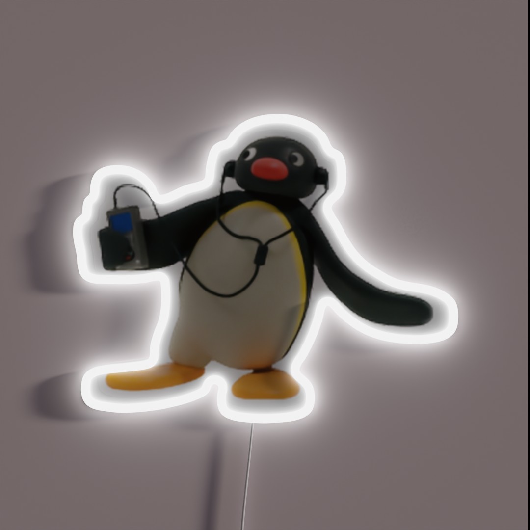 Pingu Listening To Music RGB Neon Sign Pingu Listening To Music RGB Neon Sign