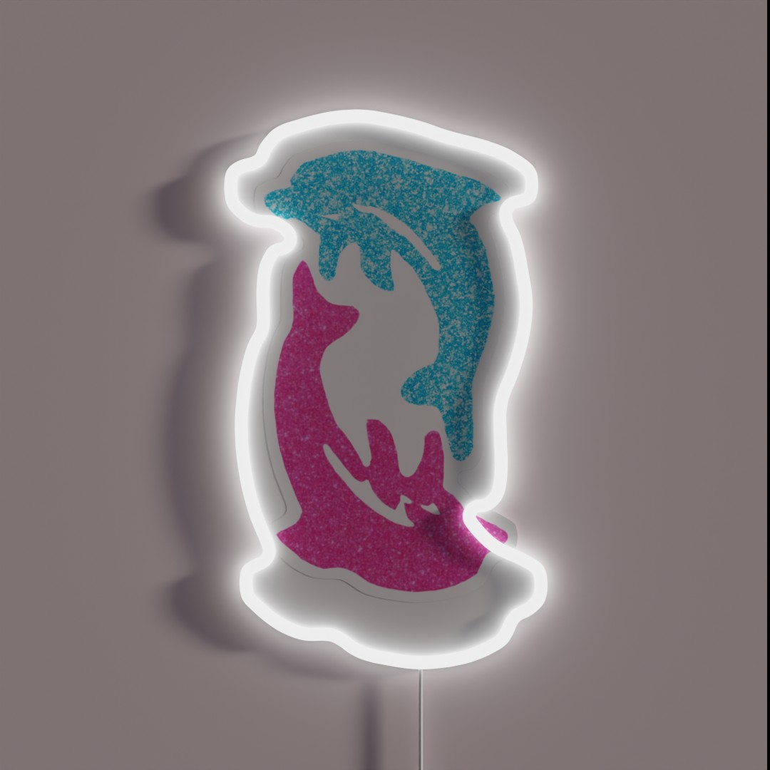 Pink And Blue Glitter Dolphins RGB Neon Sign Pink And Blue Glitter Dolphins RGB Neon Sign