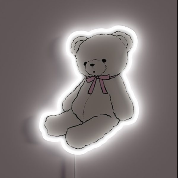 Pink Bow Teddy Bear RGB Neon Sign