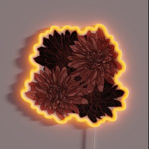 Pink Chrysanthemum Tattoo Style Floral Illustration RGB Neon Sign