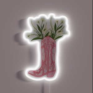 Pink Cowboy Boot With Flowers RGB Neon Sign