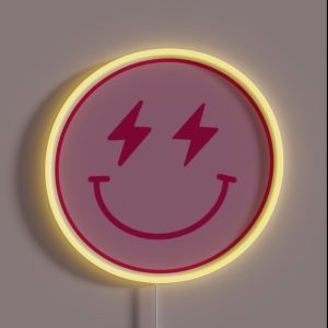 Pink Lightning Bolt Smiley Face RGB Neon Sign
