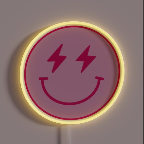 Pink Lightning Bolt Smiley Face RGB Neon Sign