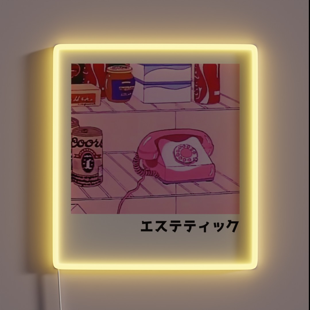 Pink Phone In Fridge Retro Anime Aesthetic RGB Neon Sign Pink Phone In Fridge Retro Anime Aesthetic RGB Neon Sign