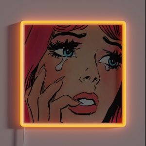 Pink Pop Art Crying Comic Girl Grief RGB Neon Sign