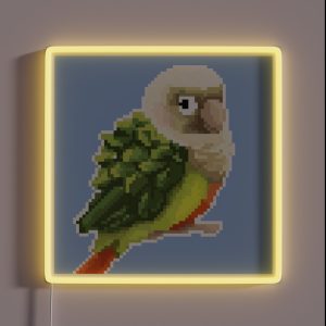 Pixel Pineapple Green Cheek Conure Blue RGB Neon Sign