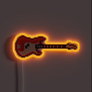 Pixel Vintage Red Bass Guitar RGB Neon Sign