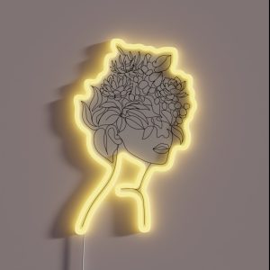 Plant Head Woman Art Print Woman With Plants On Head Poster Flower Woman Wall Art Woman With Flower Head Print Line Drawing Woman RGB Neon Sign