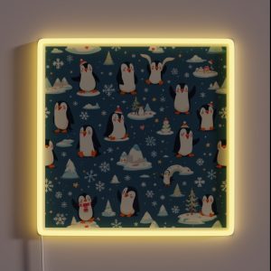 Playful Penguin Pattern RGB Neon Sign