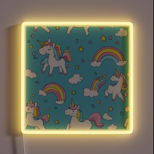 Playful Unicorns Seamless Pattern RGB Neon Sign