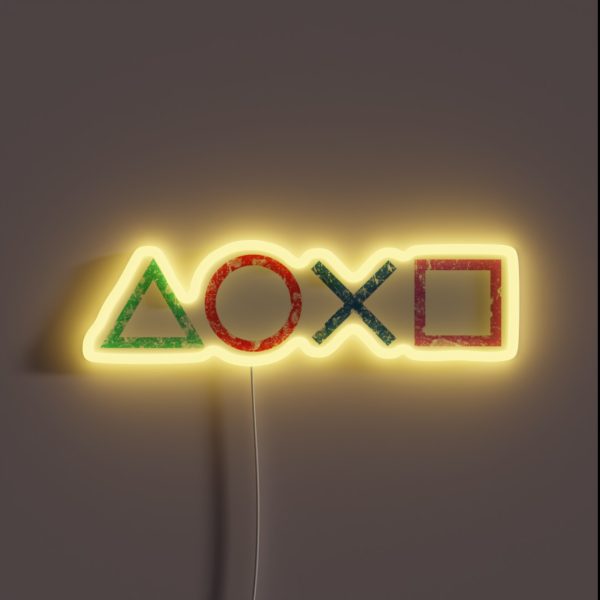 Playstation Icons Grunge Distressed RGB Neon Sign