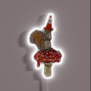 Portland Wizard On Red Spotted Mushroom Cone Squirrel RGB Neon Sign