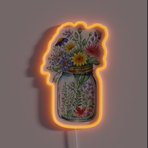 Pretty Colourful Watercolor Wildflowers In Mason Jar RGB Neon Sign