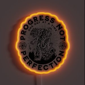 Progress Not Perfection Tattoo Style Sobriety Tiger Design One Day At A Time RGB Neon Sign Progress Not Perfection Tattoo Style Sobriety Tiger Design One Day At A Time RGB Neon Sign