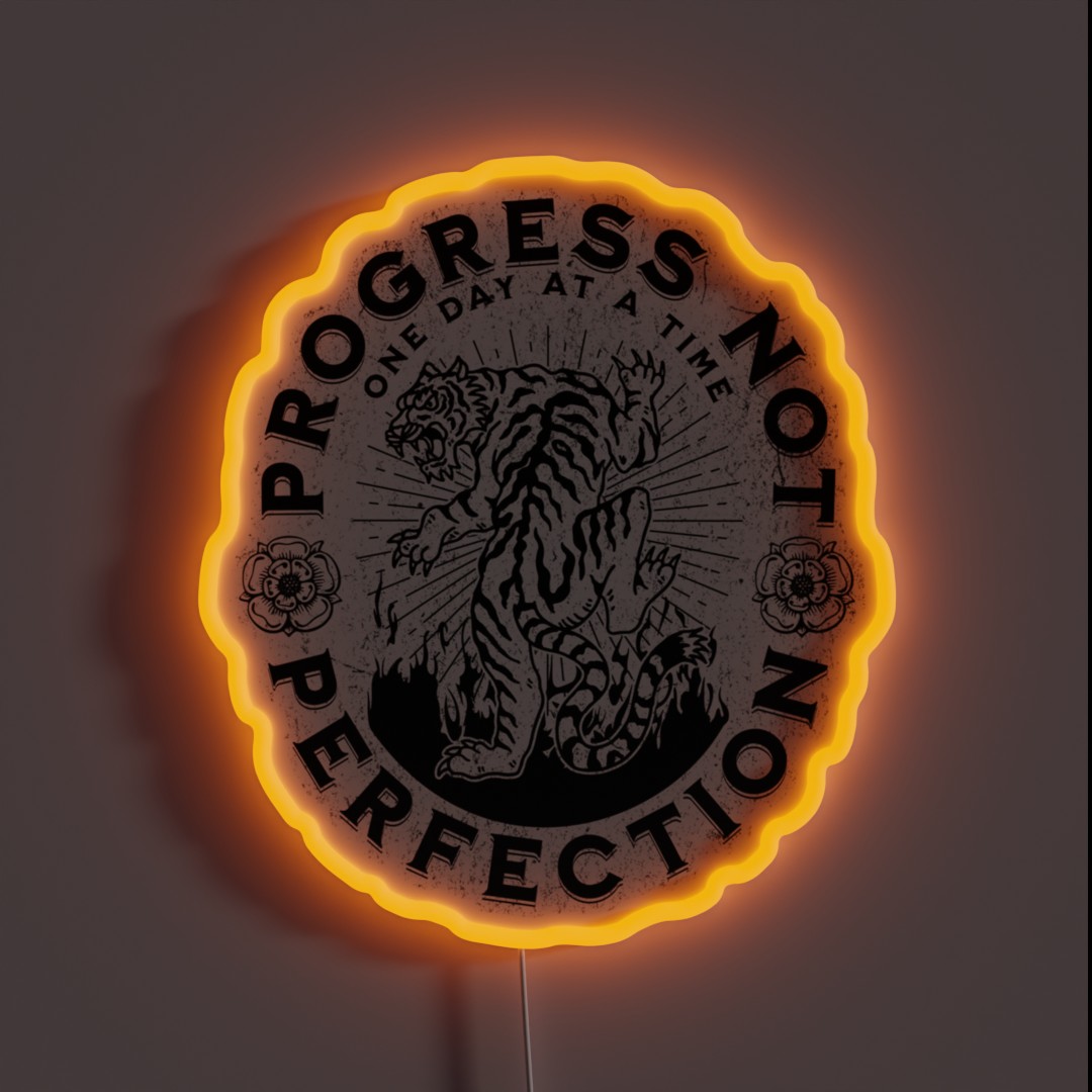 Progress Not Perfection Tattoo Style Sobriety RGB Neon Sign Progress Not Perfection Tattoo Style Sobriety RGB Neon Sign