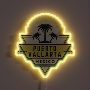 Puerto Vallarta PV Vallarta Mexico Souvenir Palm Trees Design Retro 80 S Graphic Design RGB Neon Sign