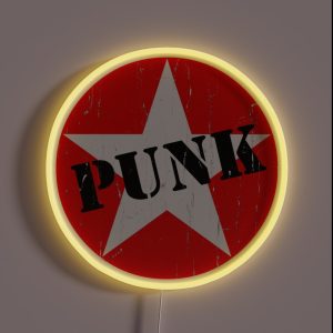 PUNK Road Worn Distressed Grunge Star Logo RGB Neon Sign