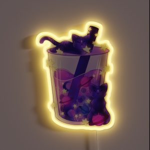 Purple Galaxy Cats Boba Tea RGB Neon Sign