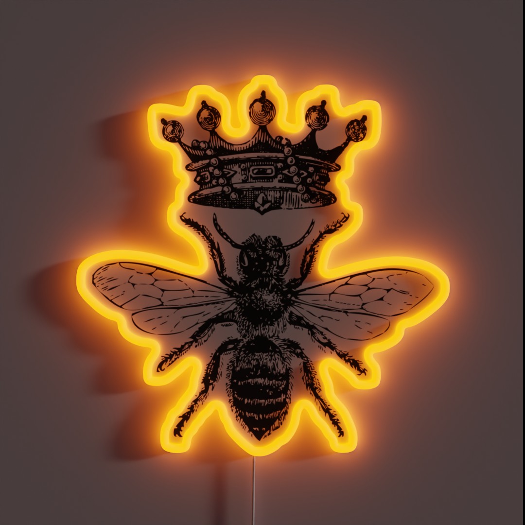 Queen Bee Vintage Honey Bees Black And White RGB Neon Sign Queen Bee Vintage Honey Bees Black And White RGB Neon Sign