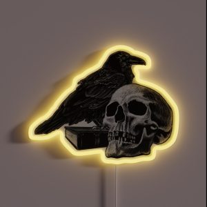 Quoth The Raven With Skull RGB Neon Sign