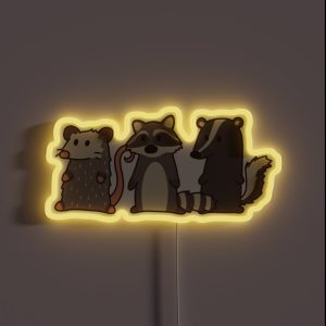 Raccoon Opossum And Skunk Woodland Friends RGB Neon Sign
