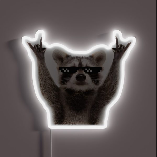 Raccoon Rock Sign Funny Glasses RGB Neon Sign