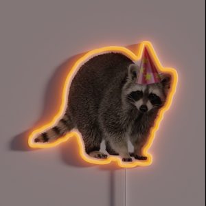 Raccoon With Party Hat RGB Neon Sign