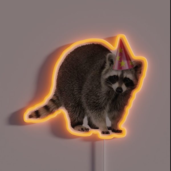 Raccoon With Party Hat RGB Neon Sign