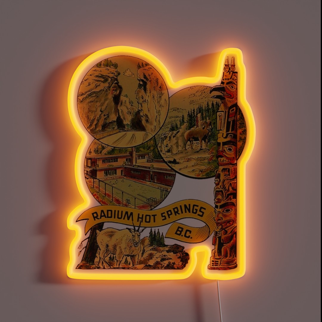 Radium Hot Springs BC Vintage Travel Decal RGB Neon Sign Radium Hot Springs BC Vintage Travel Decal RGB Neon Sign