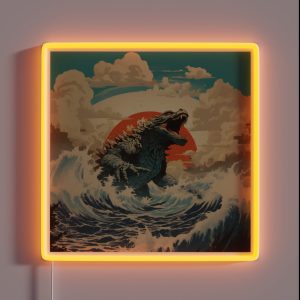 Raging Godzilla In Ocean 2 RGB Neon Sign