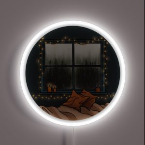 Rainy Day With Fairy Lights Cosy Autumn Scene Illustration RGB Neon Sign