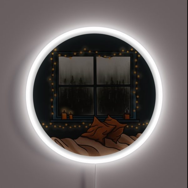 Rainy Day With Fairy Lights Cosy Autumn Scene RGB Neon Sign