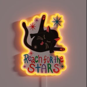Reach For The Stars Funny Cat Licking Butt Pun RGB Neon Sign Reach For The Stars Funny Cat Licking Butt Pun RGB Neon Sign