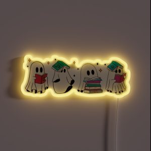 Reading Cute Ghosts Acotar Reading Spooky Book Lovers Gift Ideas RGB Neon Sign