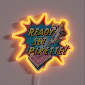 Ready Set Pipette Comic Cartoon Of Micropipette And 96 Well Plate RGB Neon Sign Ready Set Pipette Comic Cartoon Of Micropipette And 96 Well Plate RGB Neon Sign