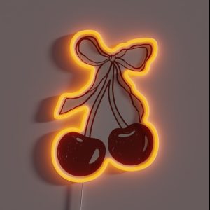 Red Cherries With Bow RGB Neon Sign Red Cherries With Bow RGB Neon Sign