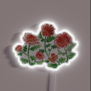 Red Chrysanthemum Watercolor And Pen Pattern RGB Neon Sign