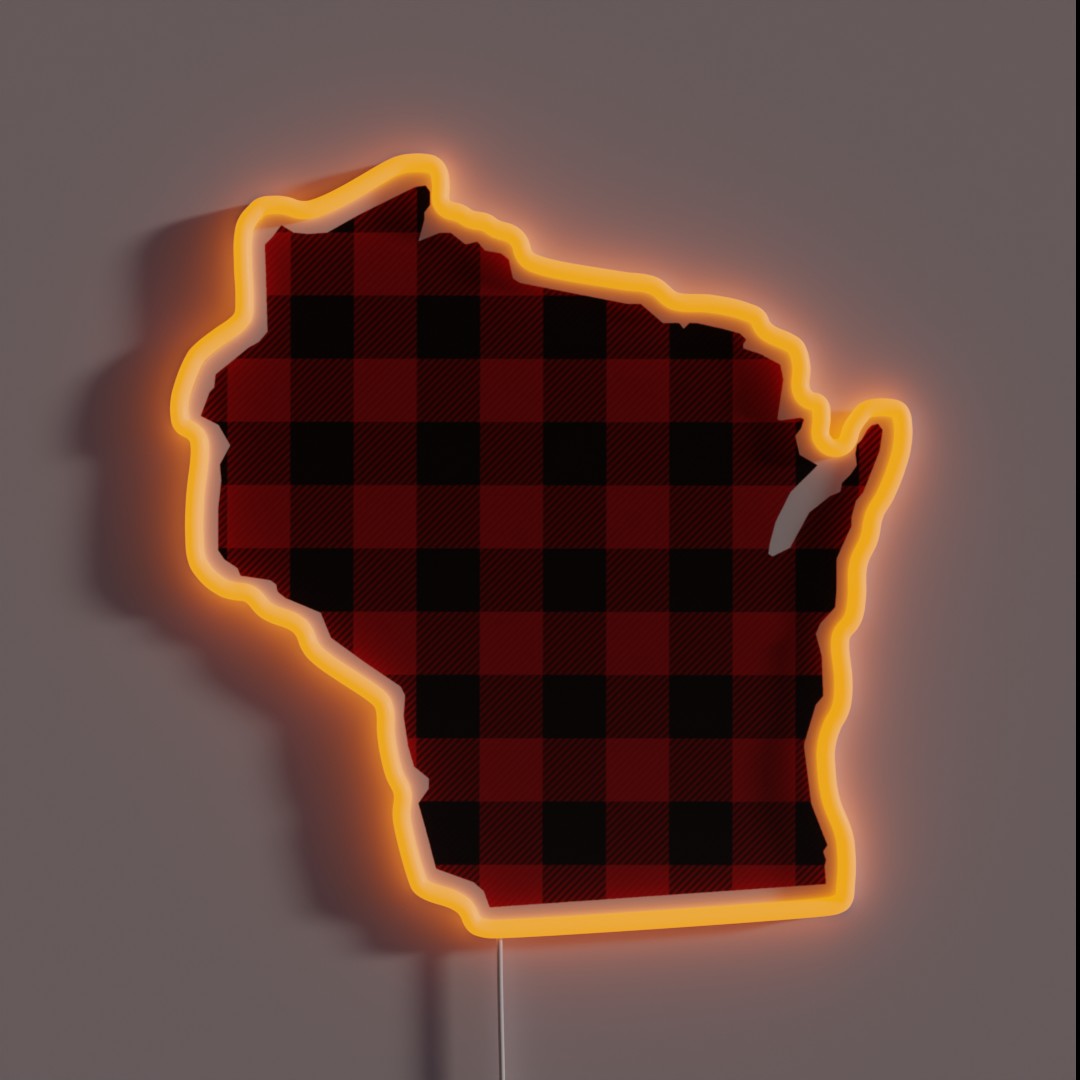 Red Plaid Wisconsin RGB Neon Sign Red Plaid Wisconsin RGB Neon Sign