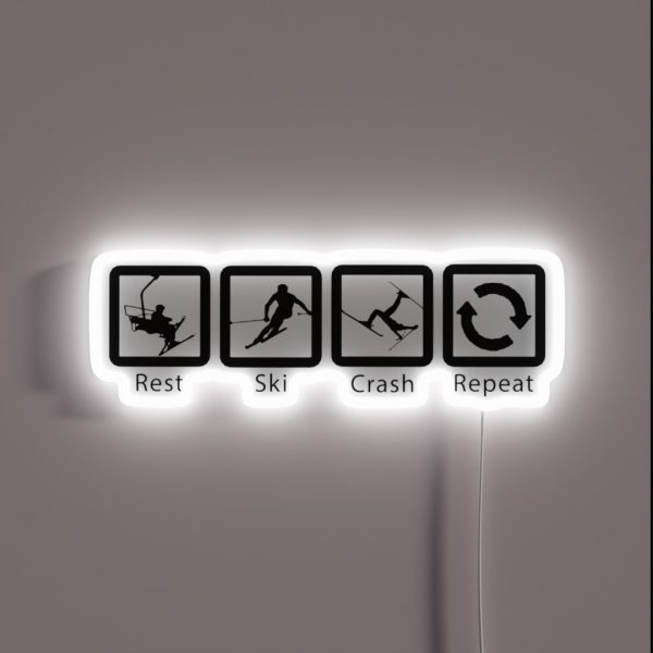 Rest Ski Crash Repeat Black Ski Design RGB Neon Sign