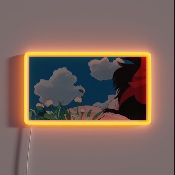 Retro Anime Girl Lying Down In Flowers RGB Neon Sign