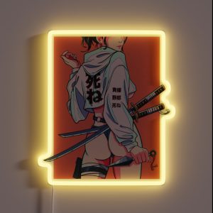 Retro Anime Shinobi Girl Kunai Katana RGB Neon Sign