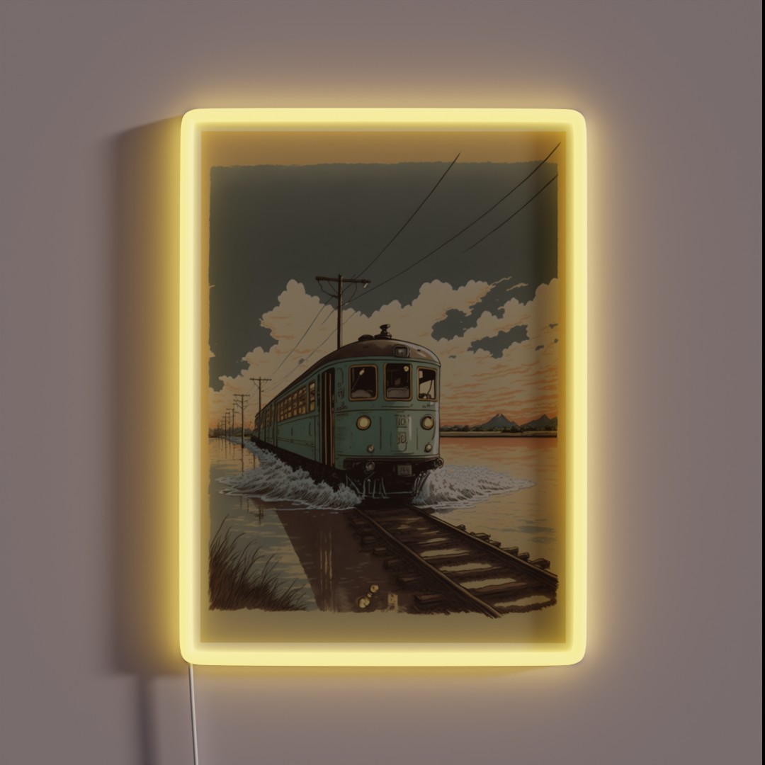 Retro Anime Style Old Japanese Train RGB Neon Sign Retro Anime Style Old Japanese Train RGB Neon Sign