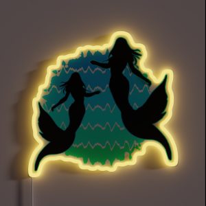 Retro Mermaids Sunset Mermaid Silhouettes Siren Art Mermaidcore 5 Of 6 RGB Neon Sign